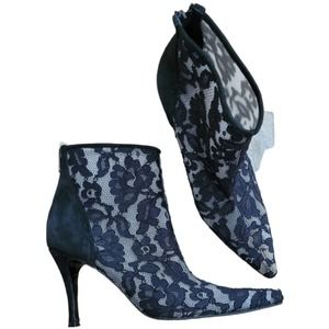 VINTAGE TIMOTHY HITSMAN Women's Back Suede & Lace Stiletto Ankle Booties Sz. 9